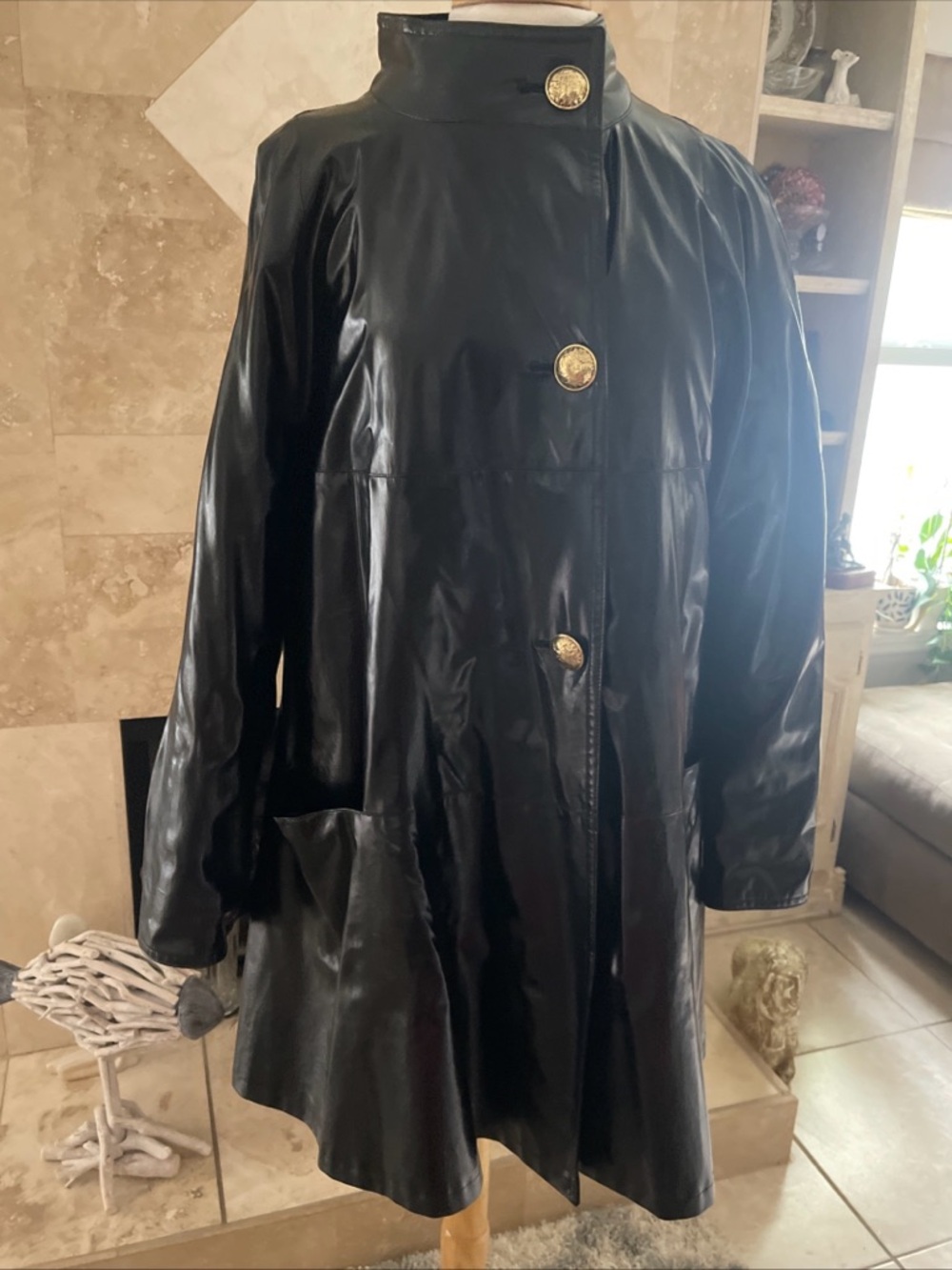 Pierrette B Woman's Coat Size 8 USA Made in Switzerland Shiny Black - Picture 13 of 14
